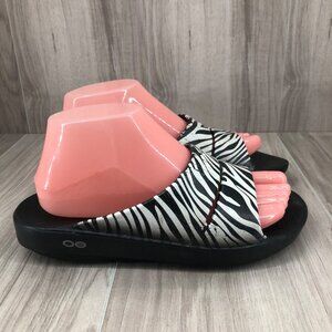 Oofos Ooahh Slide Sandals Womens 8 Zebra Stripe Slip On Comfort Shoes